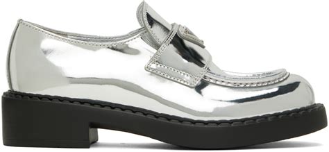 prada silver loafers